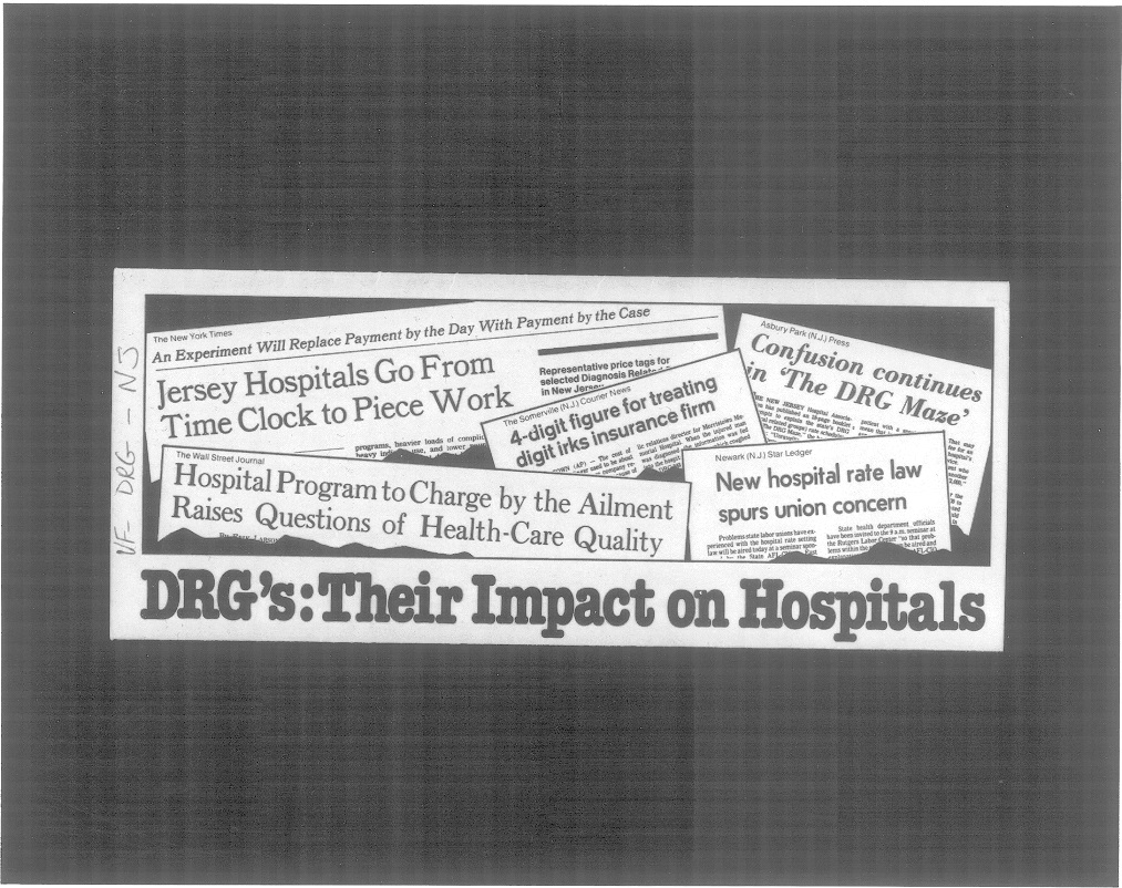 Another innovation that set New Jersey ahead in the 1980s was the implementation of Diagnostic Related Groups (DRGs) to a reimbursement model, which eventually  became the model for the federal Medicare program.