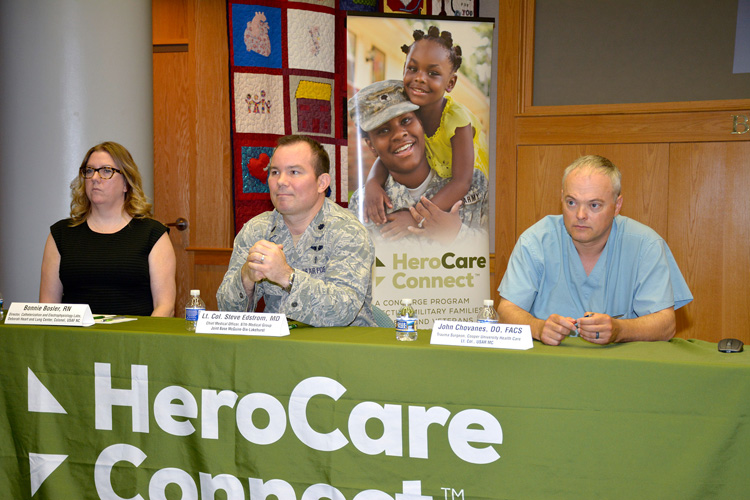BonnieBosler, RN, Lt. Col. Steve Edstrom, MD and John Chovanes, DO, FACS at the HeroCare Connect Grand Rounds.