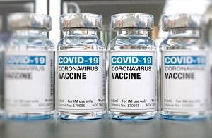 A row of coronavirus vials.