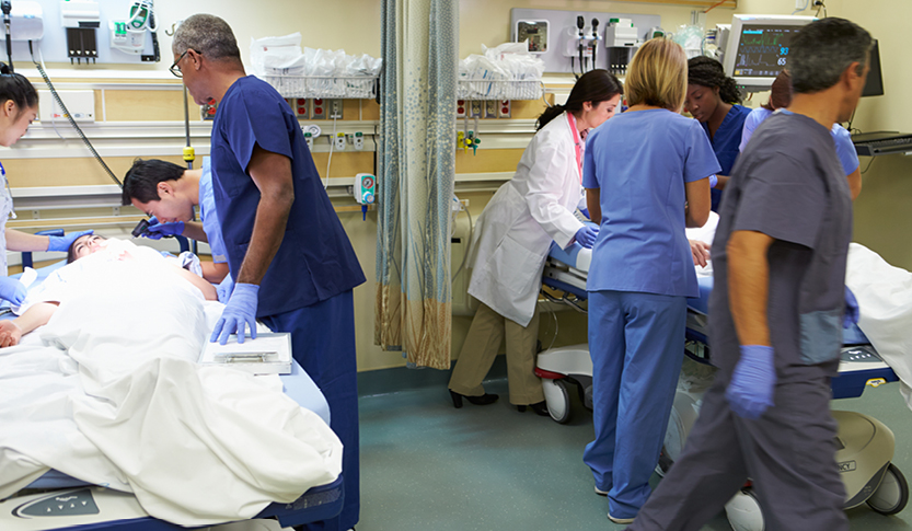 Hospital staff working together during an emergency