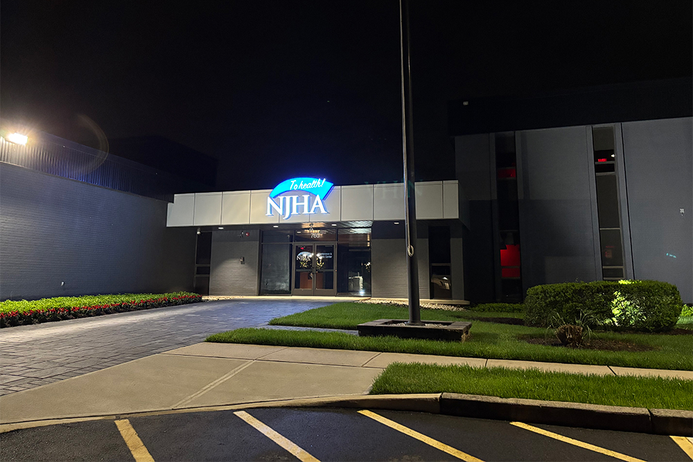 NJHA Conference & Event Center front entrance at night